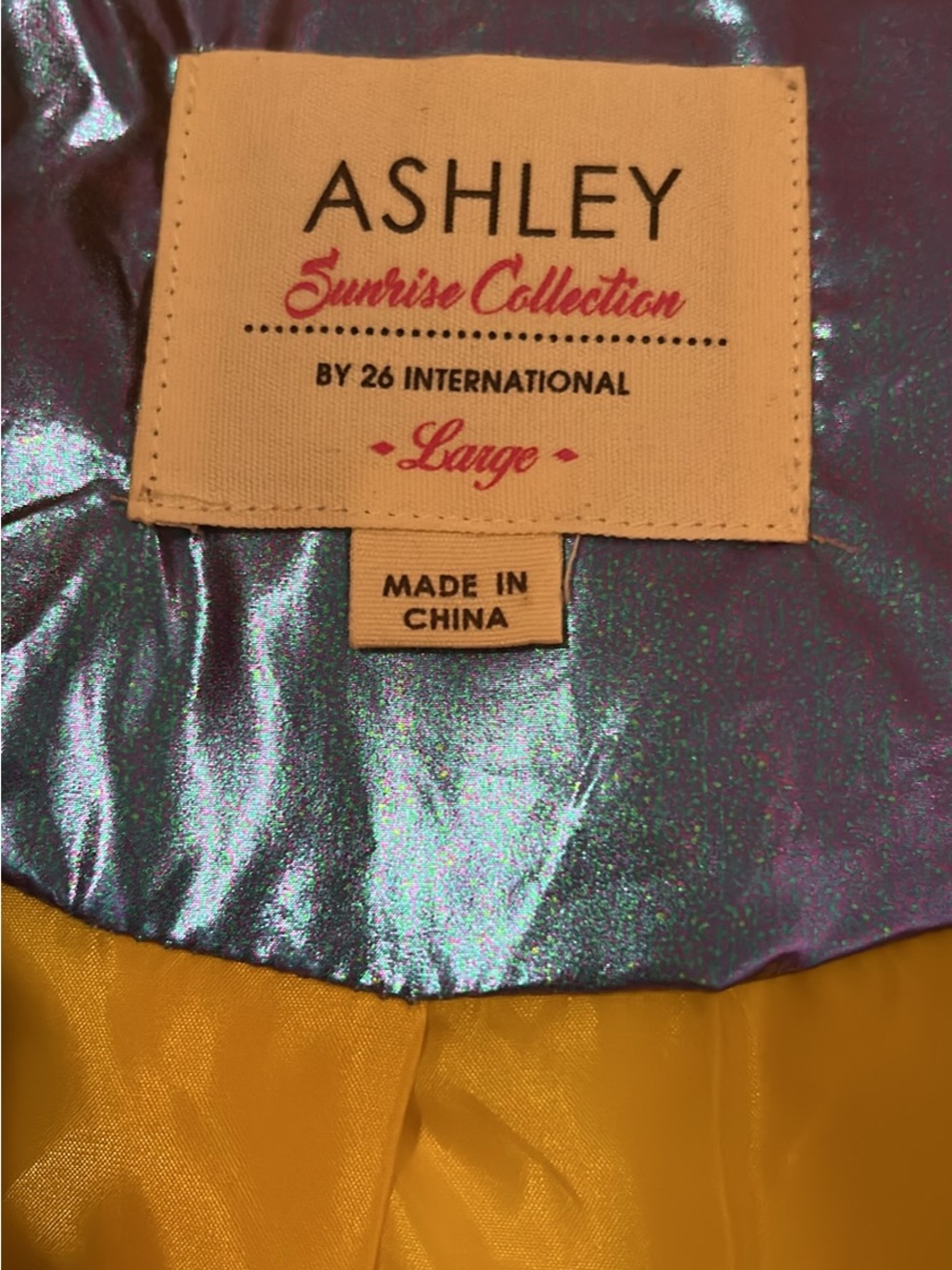 Ashley By 26 International Iridescent Purple-Blue Bomber Jacket with Yellow Trim - Picture 2 of 2